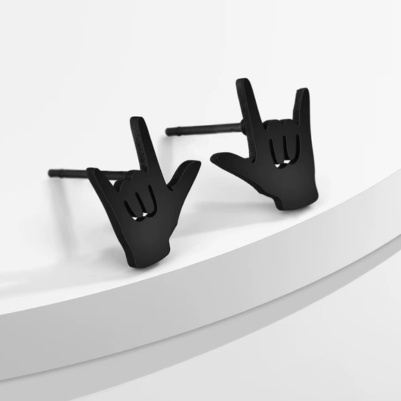 NEW I Love You sign stud Earrings in Black color - Boutique - Picture 5 of 5